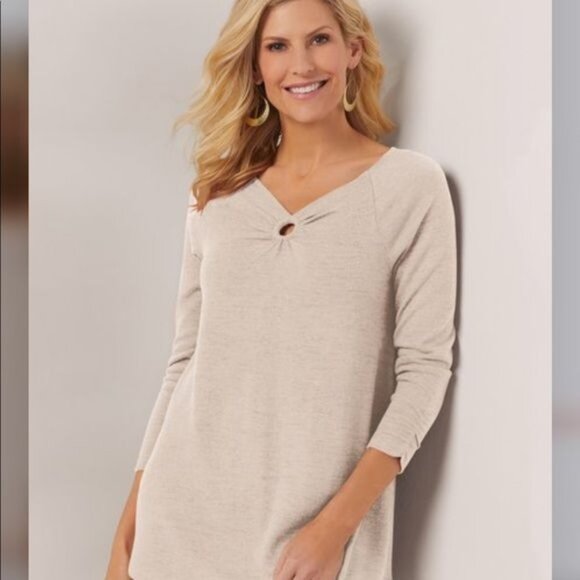 SOFT SURROUNDINGS Cecelia Top Oatmeal Heather Long Sleeve Sweater NWT Womens XS - Picture 1 of 9